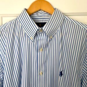 Classic RL Shirt,White with Blue vertical stripes.Classic Fit.Size XL.Dry Clean.
